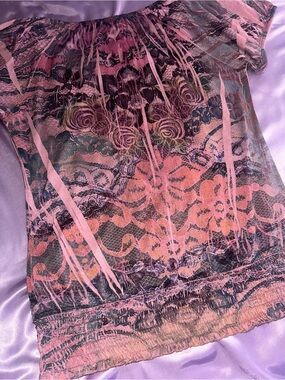 Y2K 2000’s fairy grunge floral rose lace print top vintage fairycore